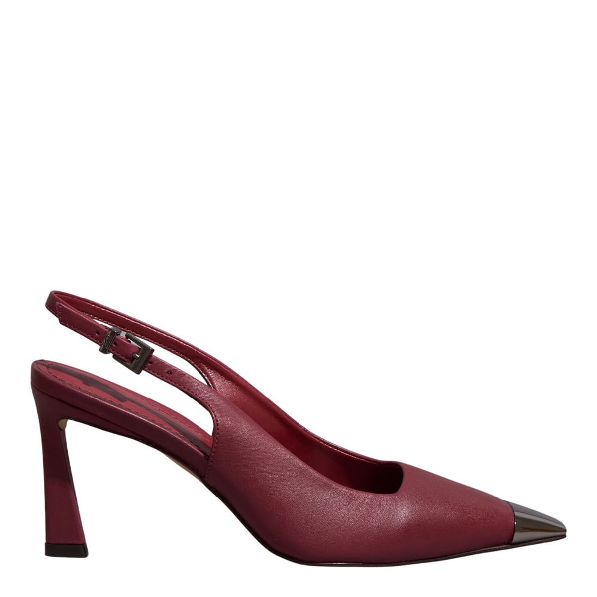 Scarpin Couro Confort Bico Fino Metalizado