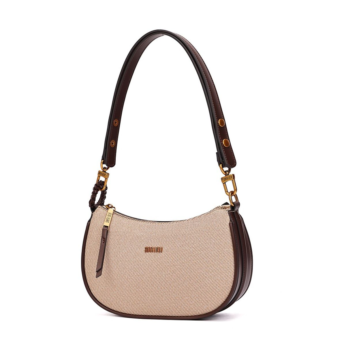 Bolsa Baguete Canvas Bege Alça De Ombro