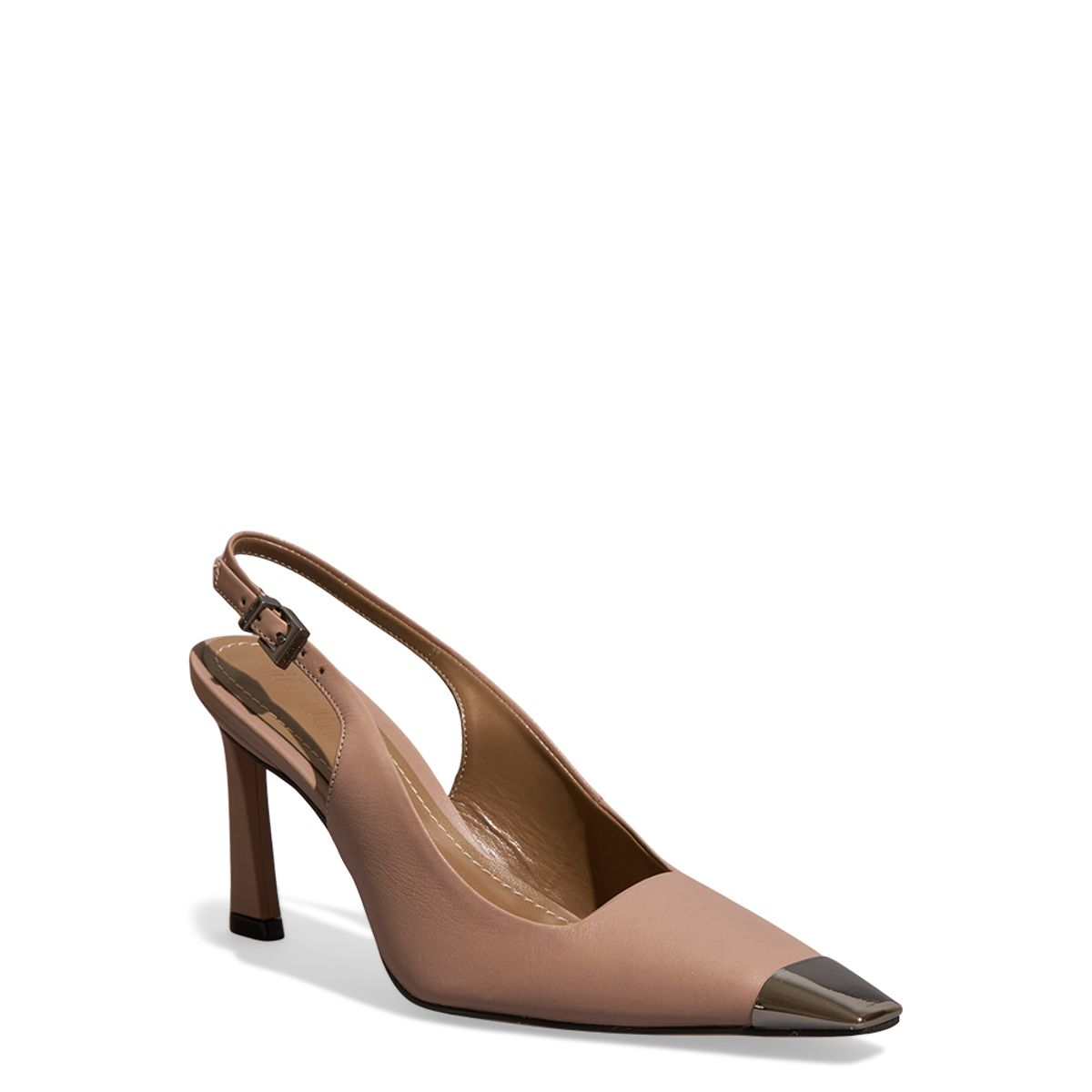 Scarpin Couro Confort Bico Fino Metalizado