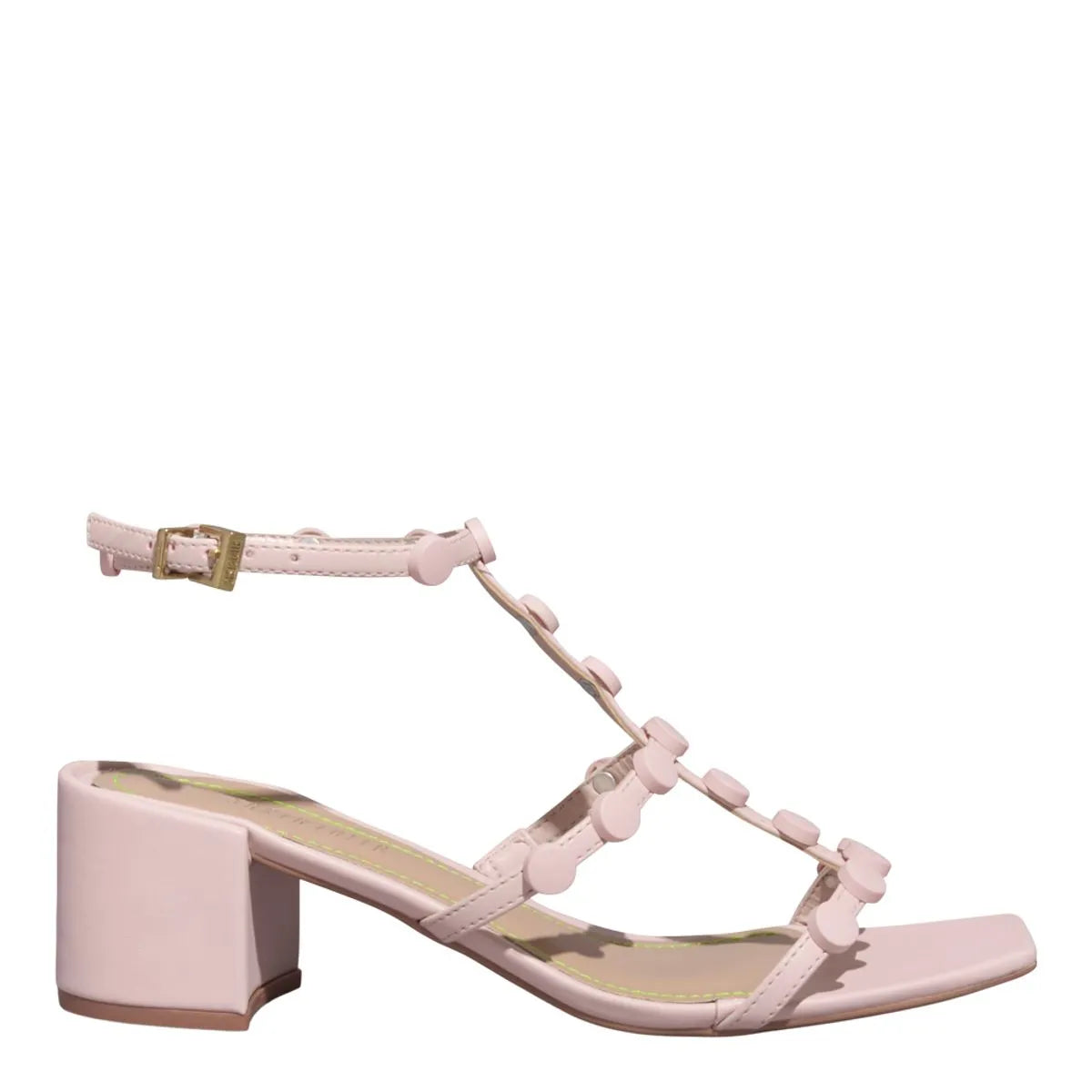 Sandália Napa Soft Rosa Bico Quadrado Salto Bloco Baixo