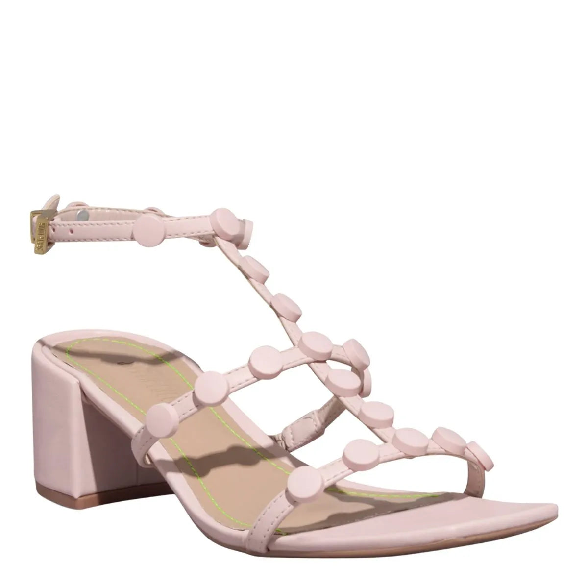 Sandália Napa Soft Rosa Bico Quadrado Salto Bloco Baixo