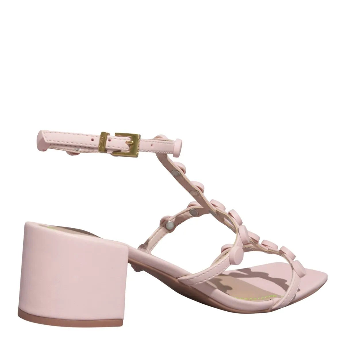 Sandália Napa Soft Rosa Bico Quadrado Salto Bloco Baixo