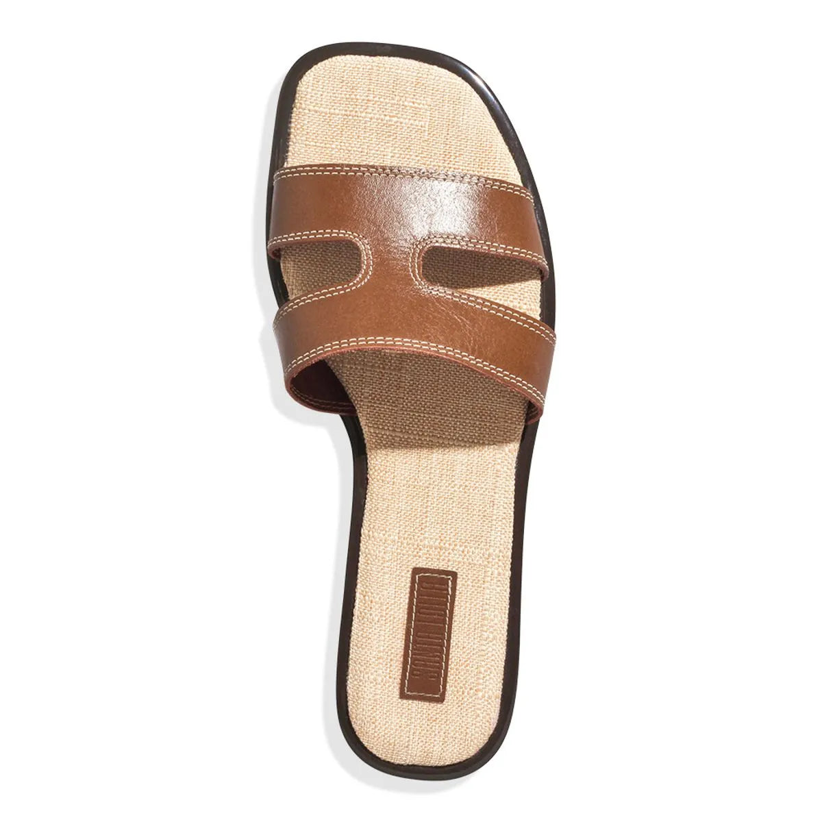 Rasteira Couro Nobre Marrom Conhaque Flat