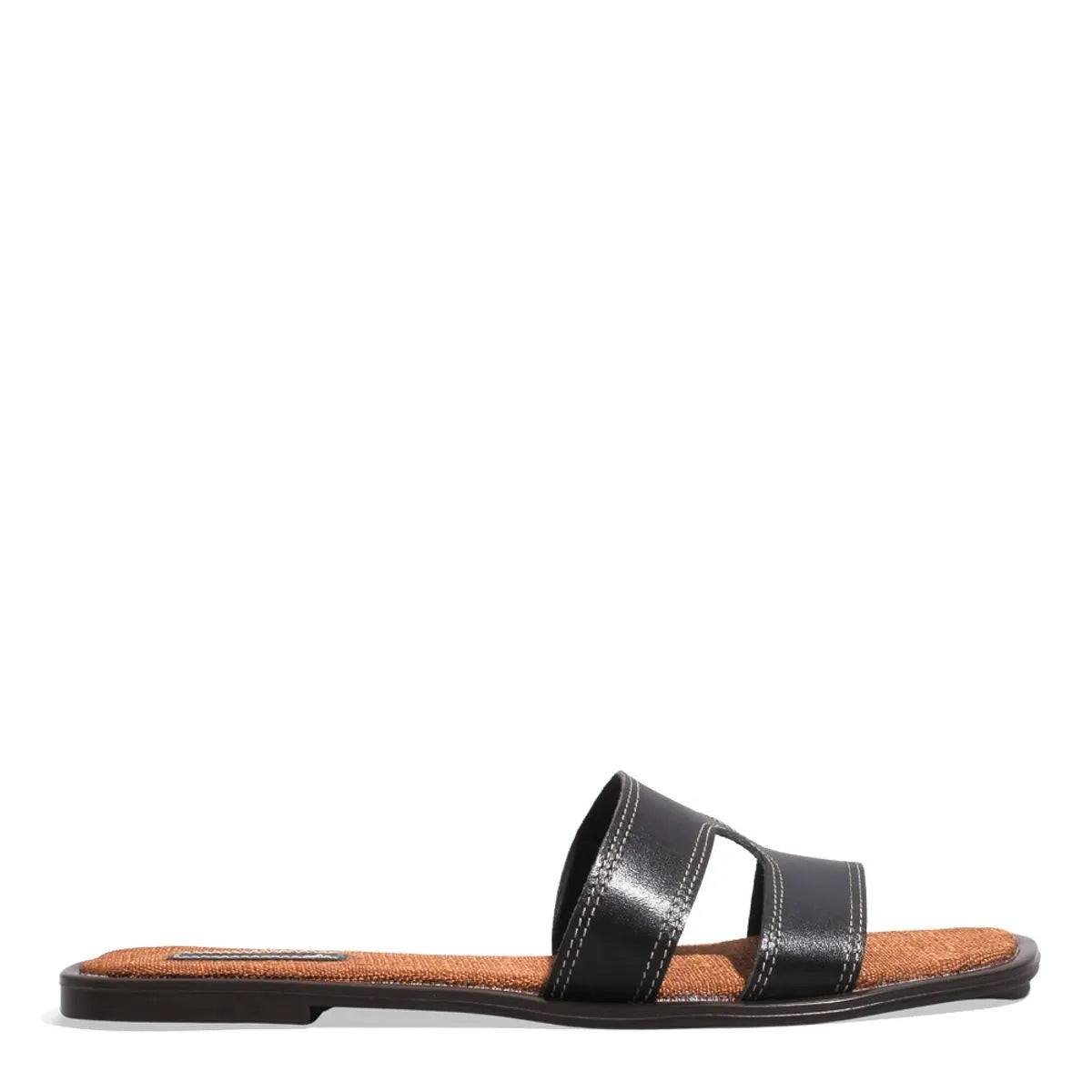 Rasteira Couro Nobre Marrom Conhaque Flat