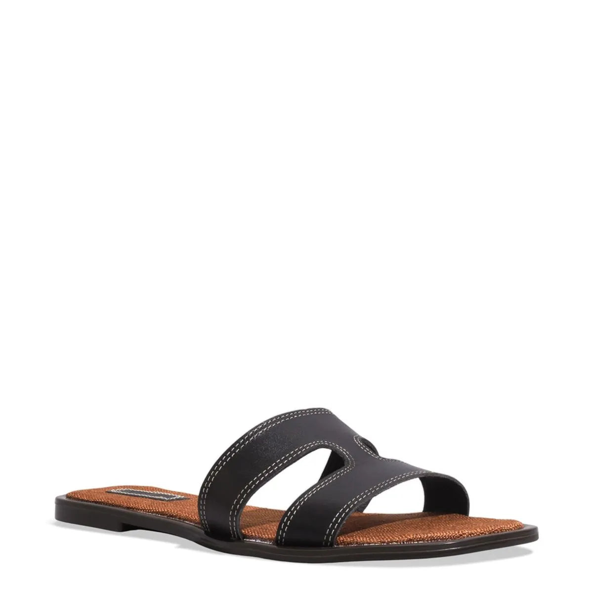 Rasteira Couro Nobre Marrom Conhaque Flat