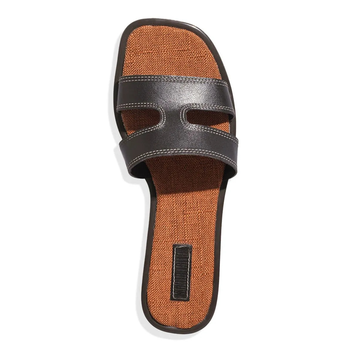 Rasteira Couro Nobre Marrom Conhaque Flat