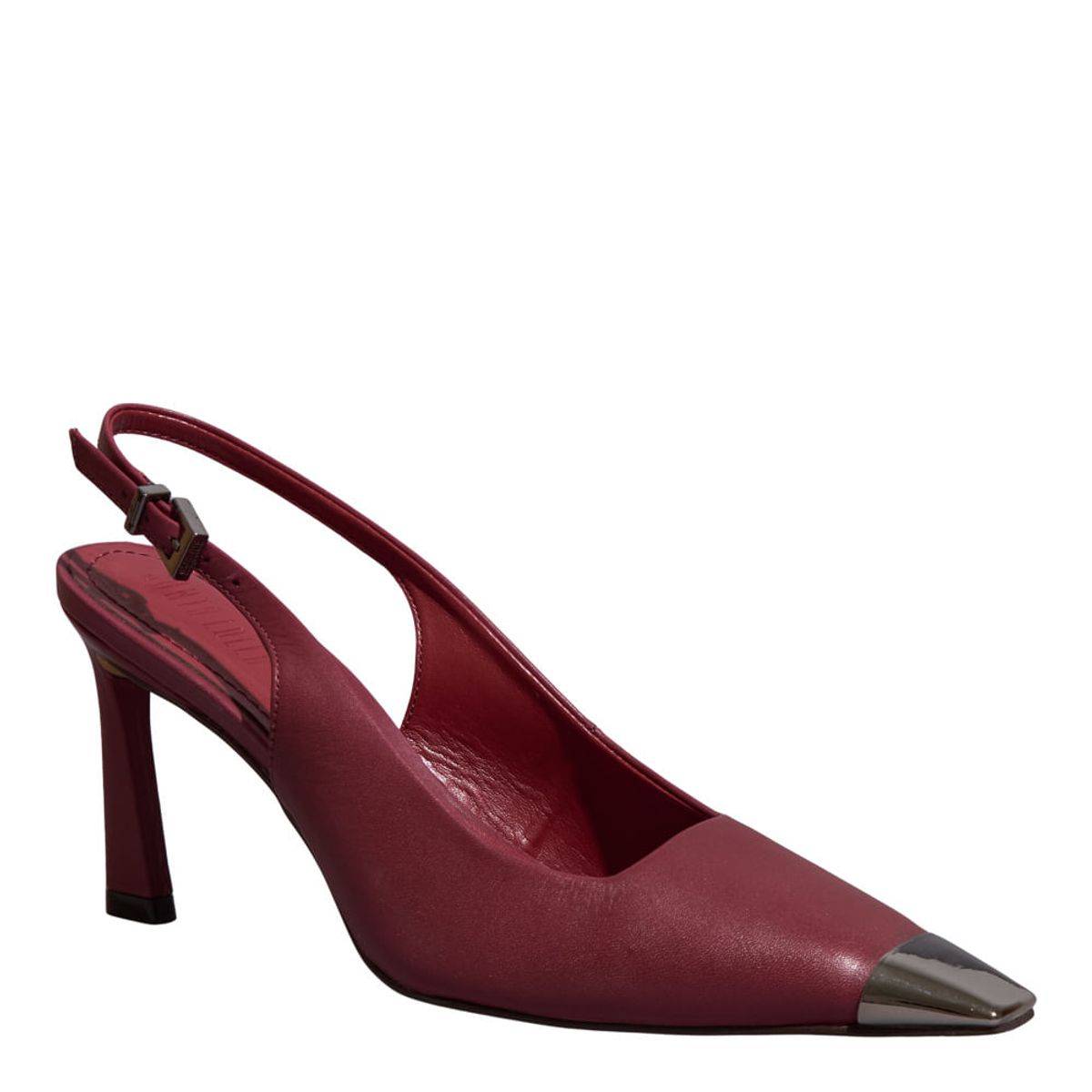 Scarpin Couro Confort Bico Fino Metalizado
