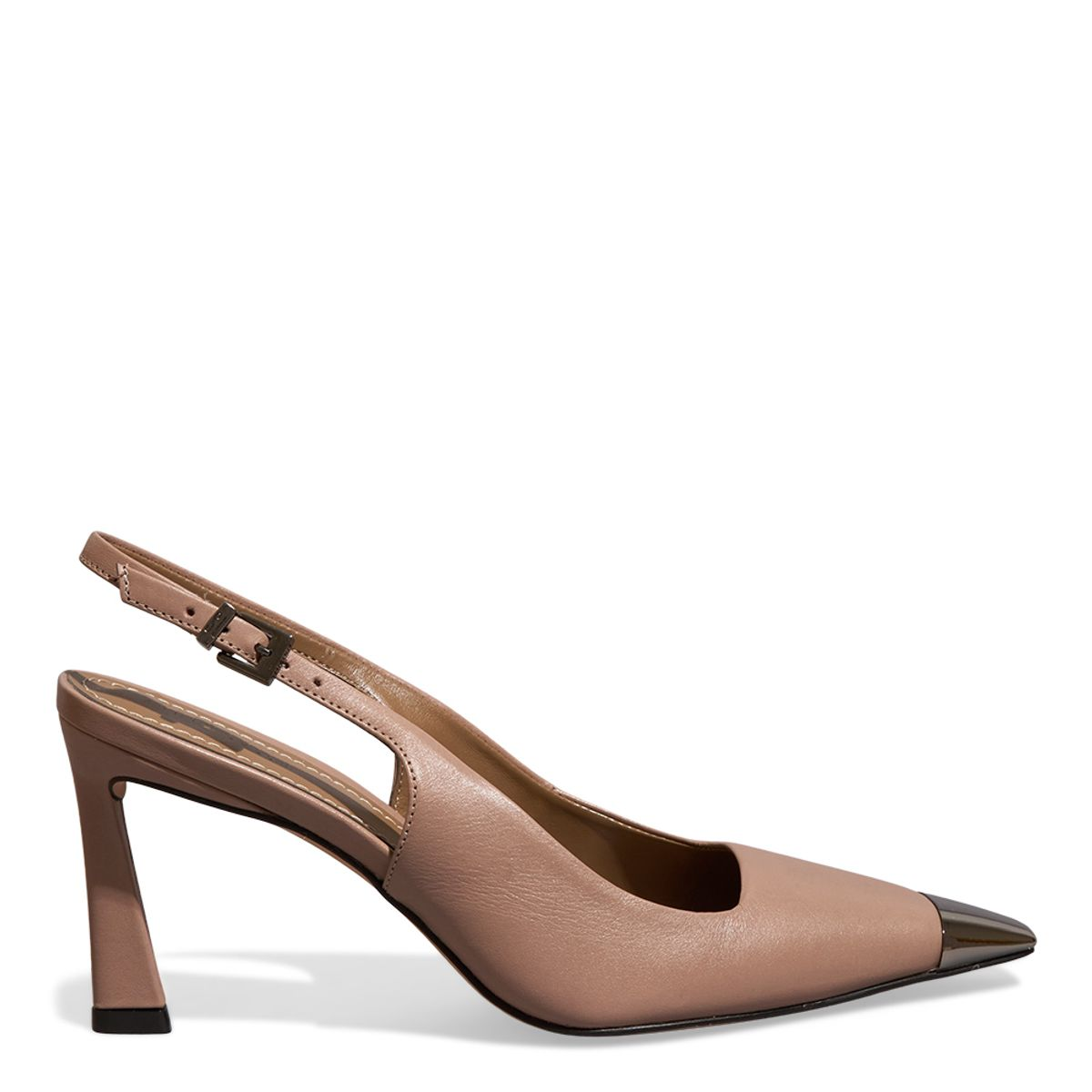 Scarpin Couro Confort Bico Fino Metalizado
