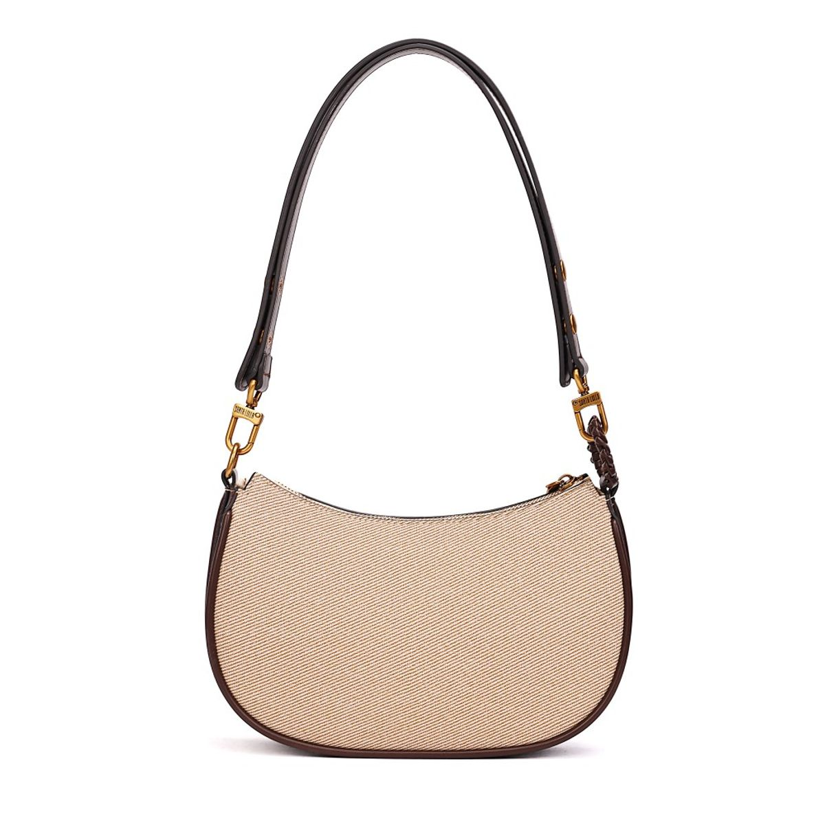Bolsa Baguete Canvas Bege Alça De Ombro